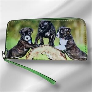 Staffordshire Bull Terrier Puppies Lime Green Wallet